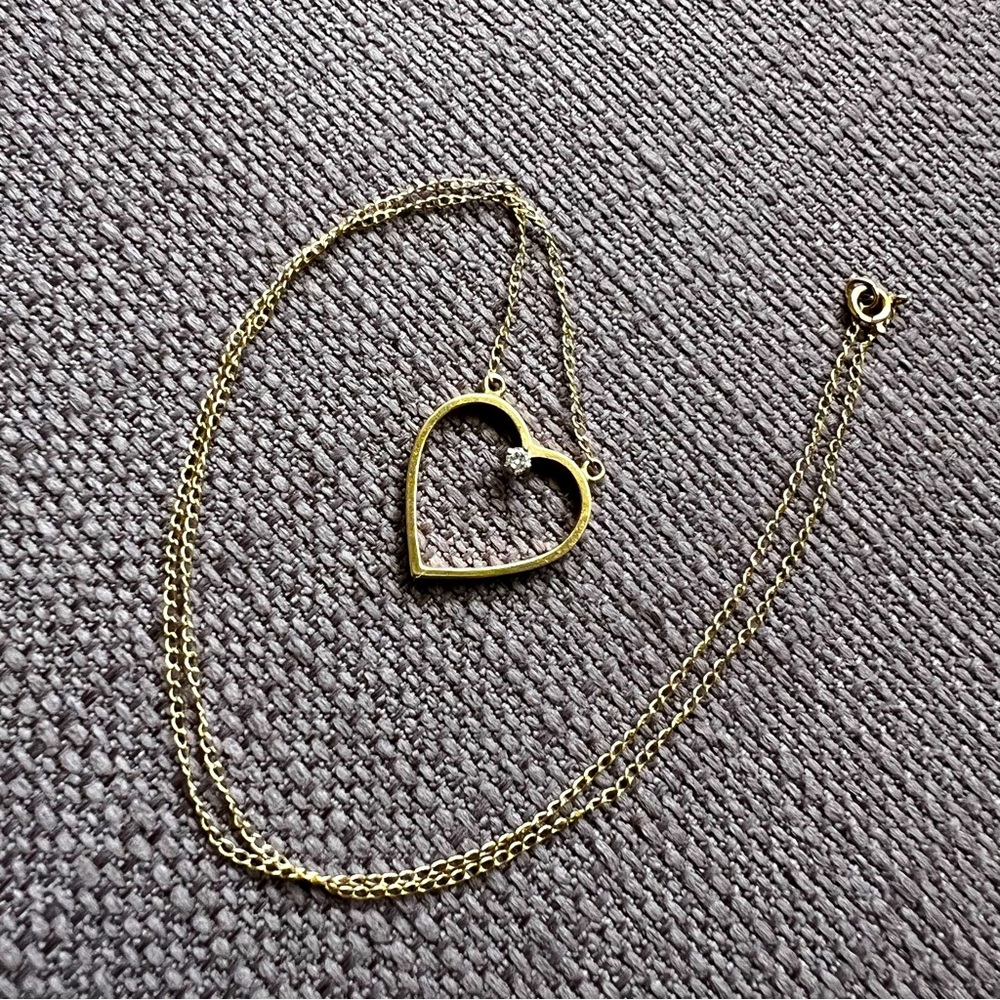 14K Gold 16.5” Cable Chain Necklace & Open Heart w/ Diamond *FREE SHIPPING* - Picture 7 of 11